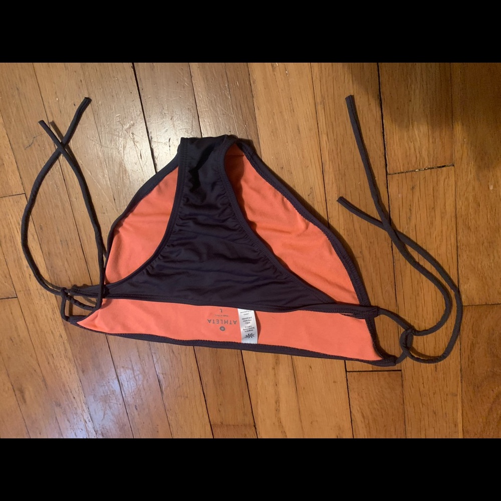 Athleta L string bikini bottom gray+ peach lining